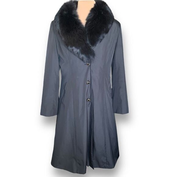 St. John Black Coat Removable Fox Fur Collar Long Luxurious Winter Essential 12